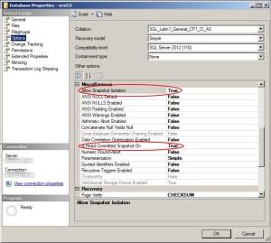 Enable Miscellaneous options for the vCO database